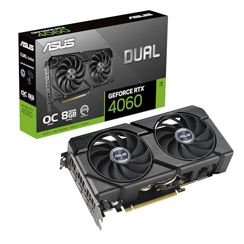 ASUS Dual GeForce RTX 4060 EVO OC Edition 8GB GDDR6 (PCIe 4.0, 8GB GDDR6, DLSS 3, HDMI 2.1a, DisplayPort 1.4a, Axial-Tech Fan Design, 0dB technology, Dual BIOS, Auto-Extreme technology)